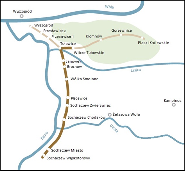 Mapa trasy pociągu retro
